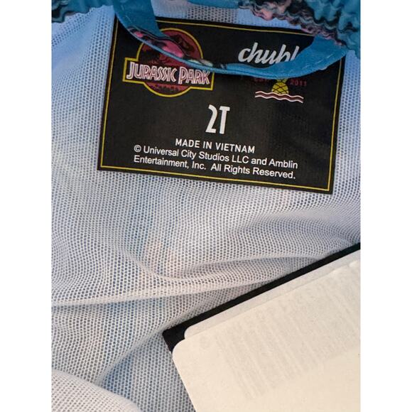 NEW CHUBBIES X Jurassic Park Kids Blue The Mini Bites Beach Swim Trunk Size 2T - Picture 5 of 6